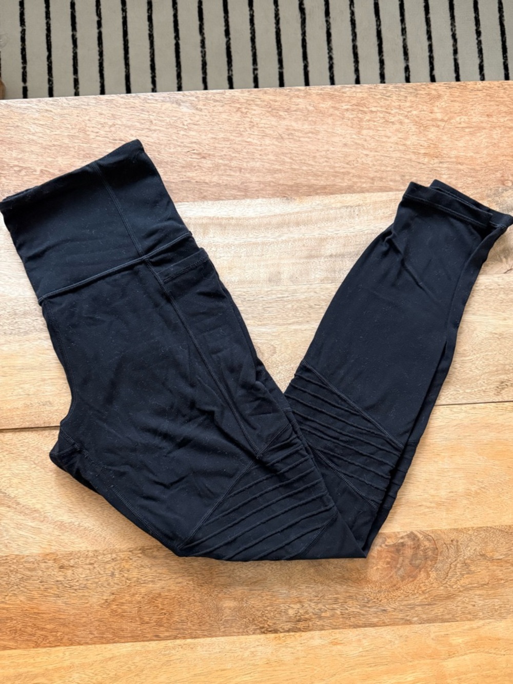 Athleta Inclination Moto Tight in Powervita - Black High-Rise Pleated Leggings